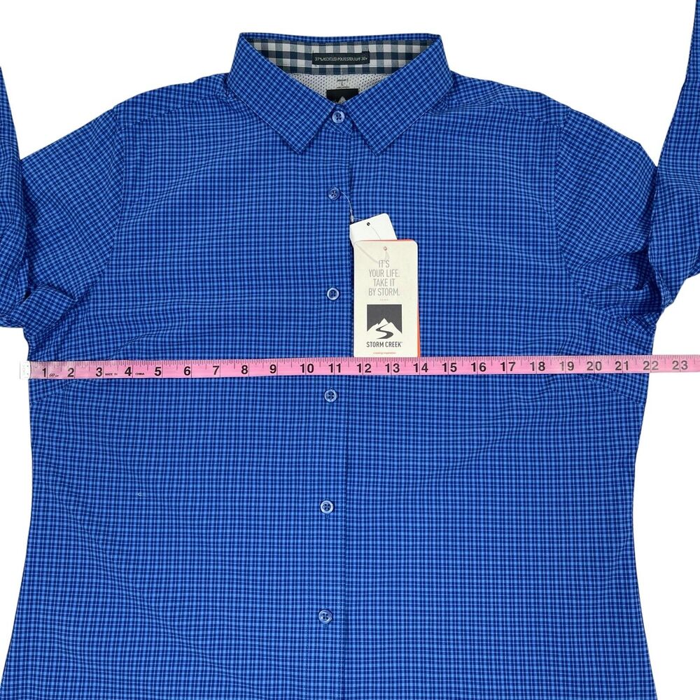 Storm Creek Women's Shirt Large Blue Check 4-Way Stretch Button Down Long Sleeve - Picture 8 of 12
